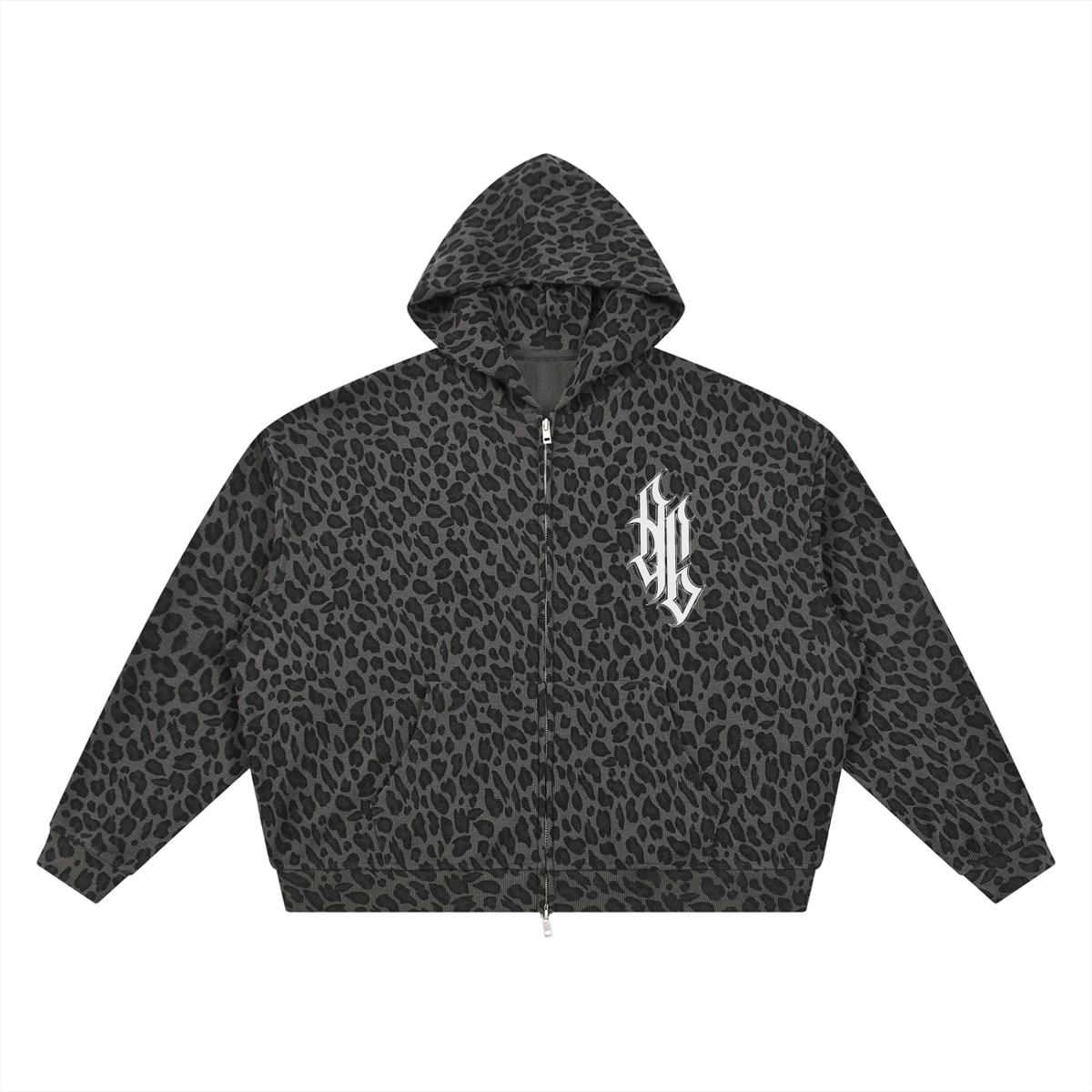 Forever Print  Unisex Leopard Print Waffle Full Zip Hoodie