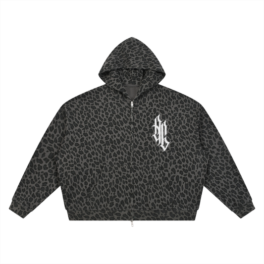 Forever Print  Unisex Leopard Print Waffle Full Zip Hoodie