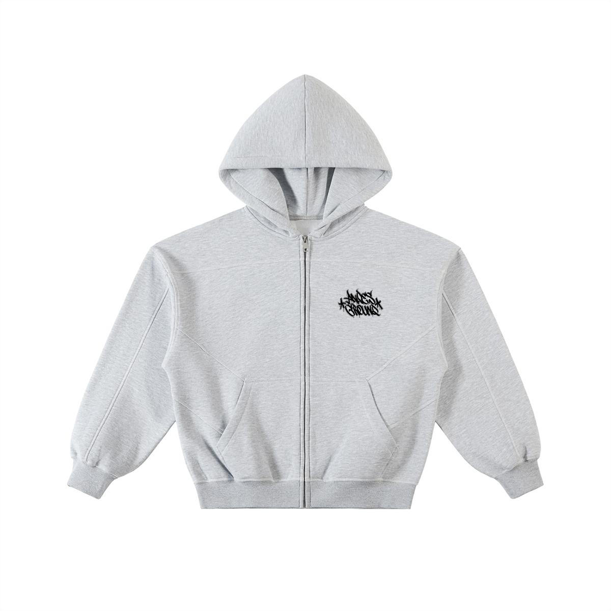 Double Tag AG Contrast-Stitched Boxy Fleece Zip Hoodie