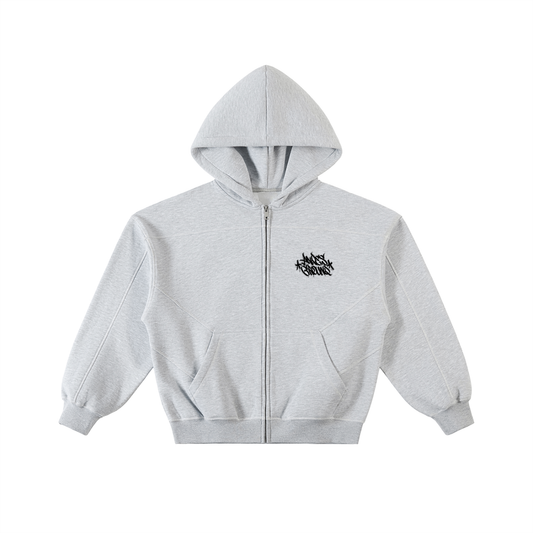 Double Tag AG Contrast-Stitched Boxy Fleece Zip Hoodie