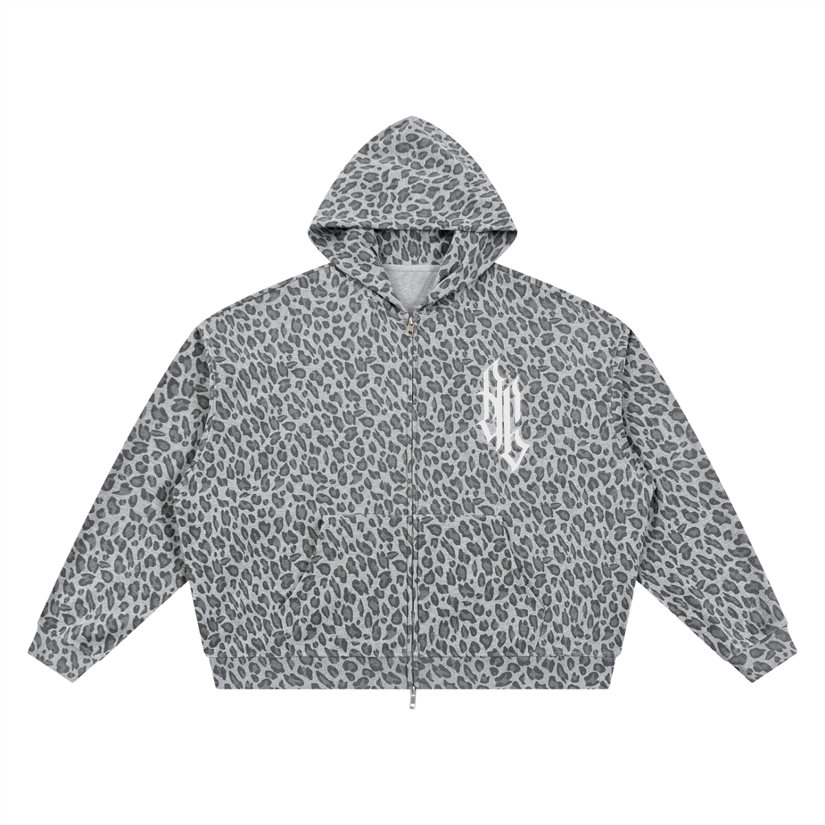 Forever Print  Unisex Leopard Print Waffle Full Zip Hoodie